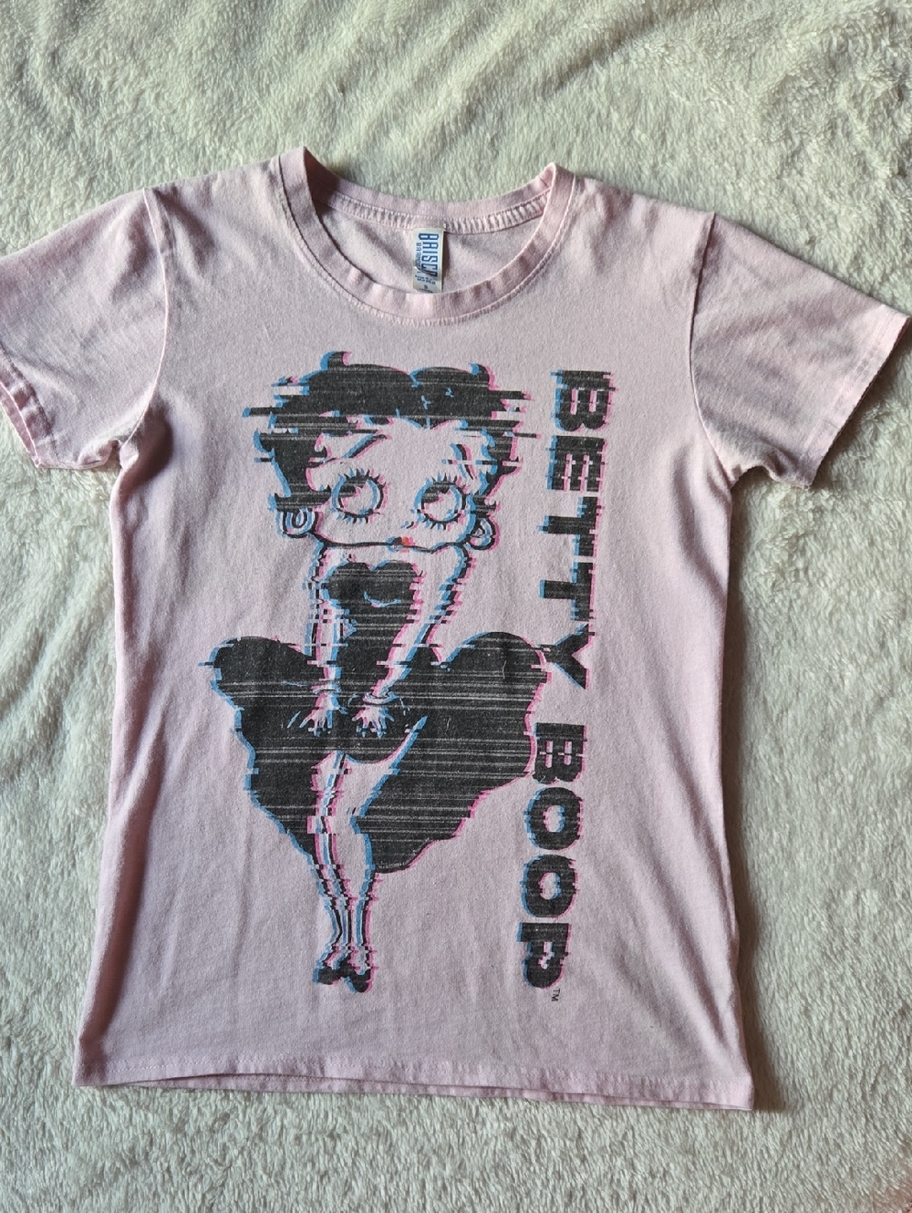 Betty Boop Light Pink Short Sleeve Graphic Tee with Black & Blue Accents